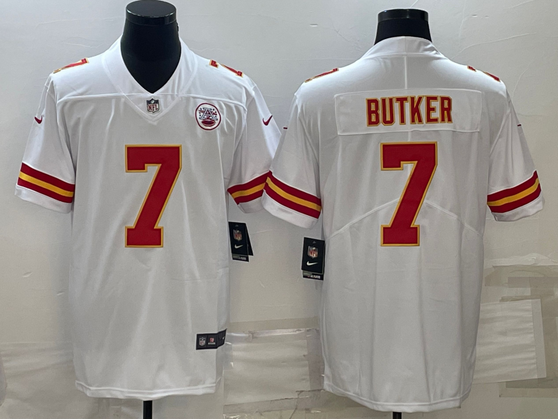 Men's Kansas City Chiefs Harrison Butker #7 White Game Jersey1 football jersey product view 1