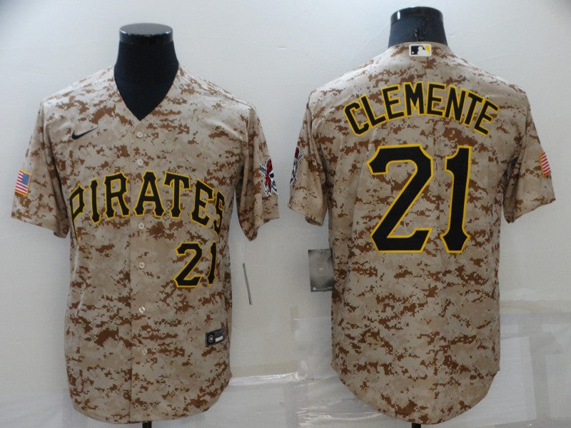 Men's Pittsburgh Pirates Roberto Clemente #21 Camouflage Game Jersey baseball jersey product view 1