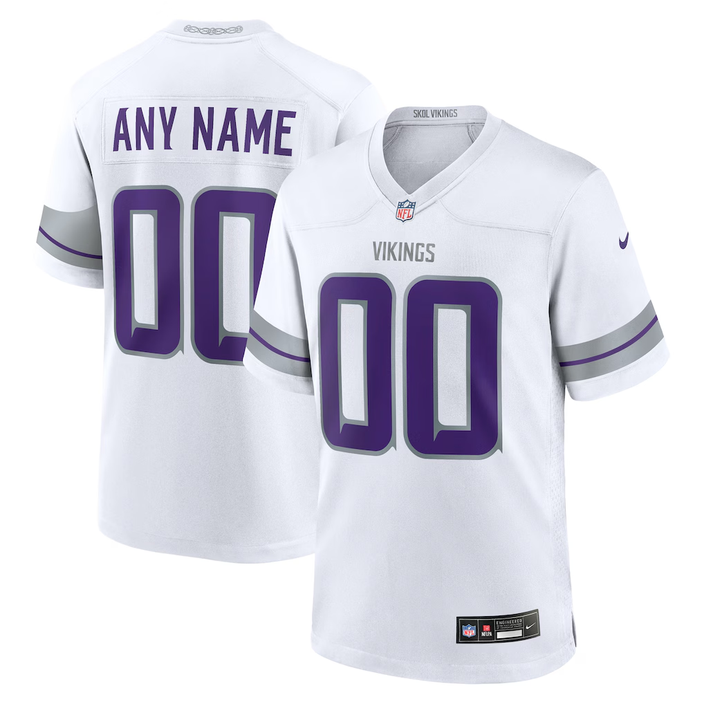 Men's Minnesota Vikings White Alternate Custom Game Jersey football jersey product view 1