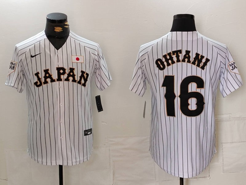 Men's 2023 World Baseball Classic #16 Shohei Ohtani Japan White Player Jersey1 baseball jersey product view 1