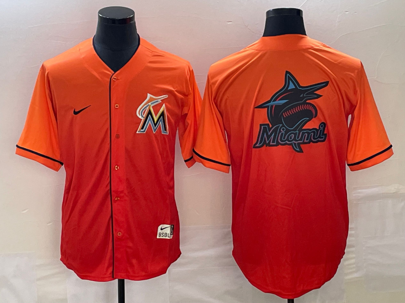 Men's Miami Marlins Orange Gradient Replica Team Jersey baseball jersey product view 1