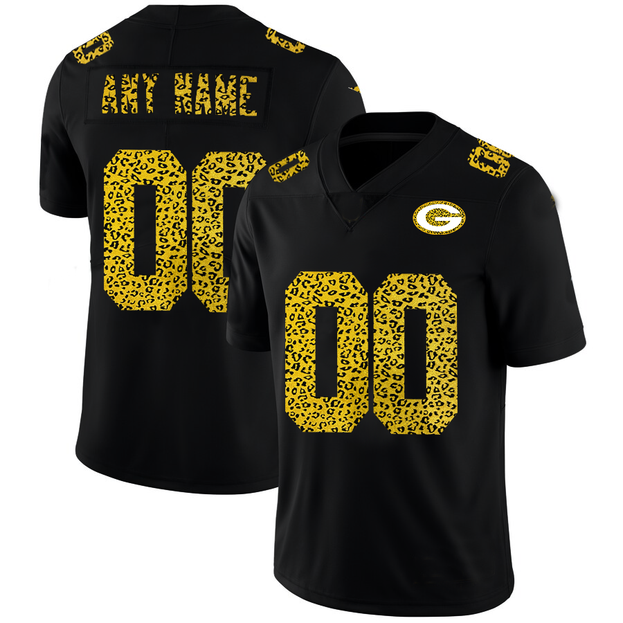 Custom1 Green Bay Packers Men's Leopard Print Fashion Vapor Limited Jersey1 Black Stitched Football Jerseys football jersey product view 1
