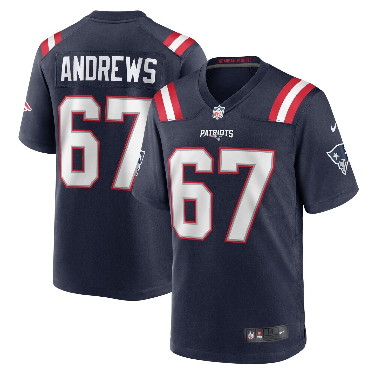 Jake Andrews New England Patriots Team Game Jersey - Navy football jersey product view 1