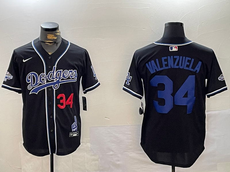 Men's Los Angeles Dodgers Fernando Valenzuela #34 Black Team Game Jersey baseball jersey product view 1