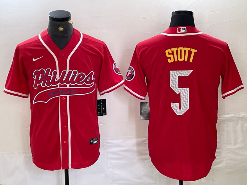 Men's Philadelphia Phillies Bryson Stott #5 Red Player Jersey Joint Edition baseball jersey product view 1