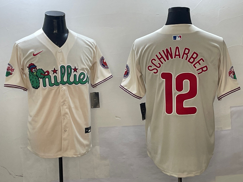 Men's Philadelphia Phillies Kyle Schwarber Cream Replica Player Jersey baseball jersey product view 1