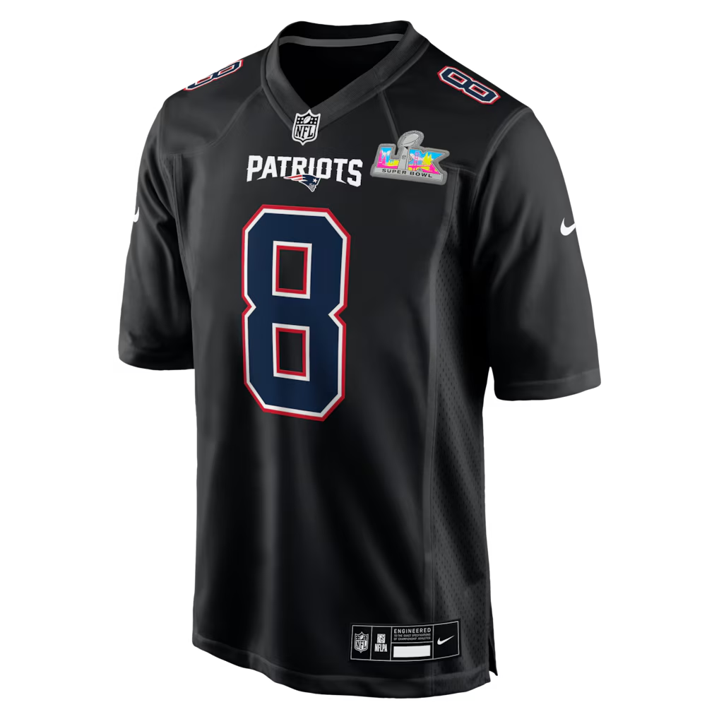 Men's New England Patriots Stefon Diggs Black Super Bowl LX Patch Carbon Fashion Game Jersey football jersey product view 3