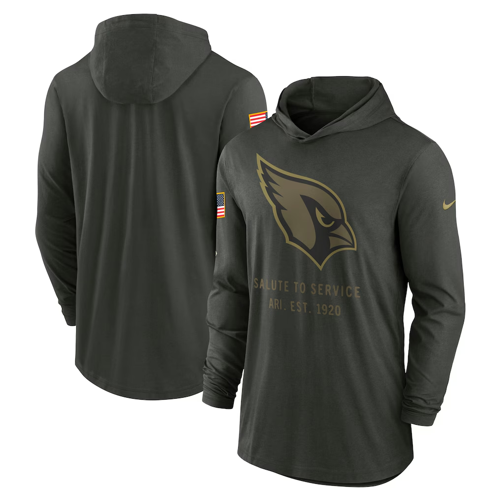 Men's Arizona Cardinals Forest Green 2025 Salute to Service Sideline Dri-FIT Lightweight Hooded Pullover football jersey product view 1