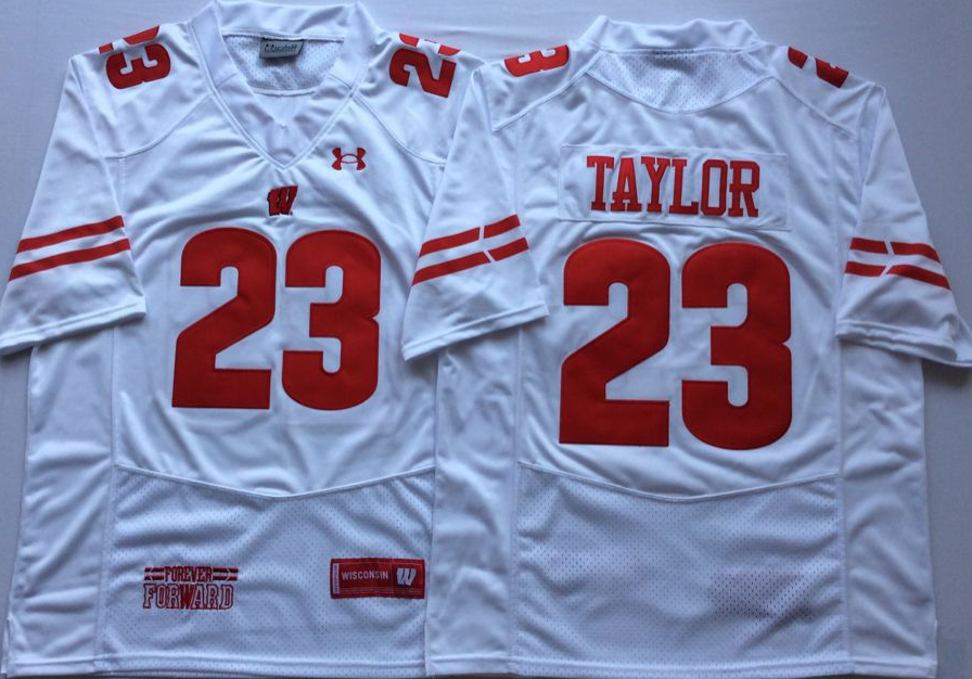 Men's Wisconsin Badgers Jonathan Taylor #23 White Player Game Jersey sports jersey product view 1