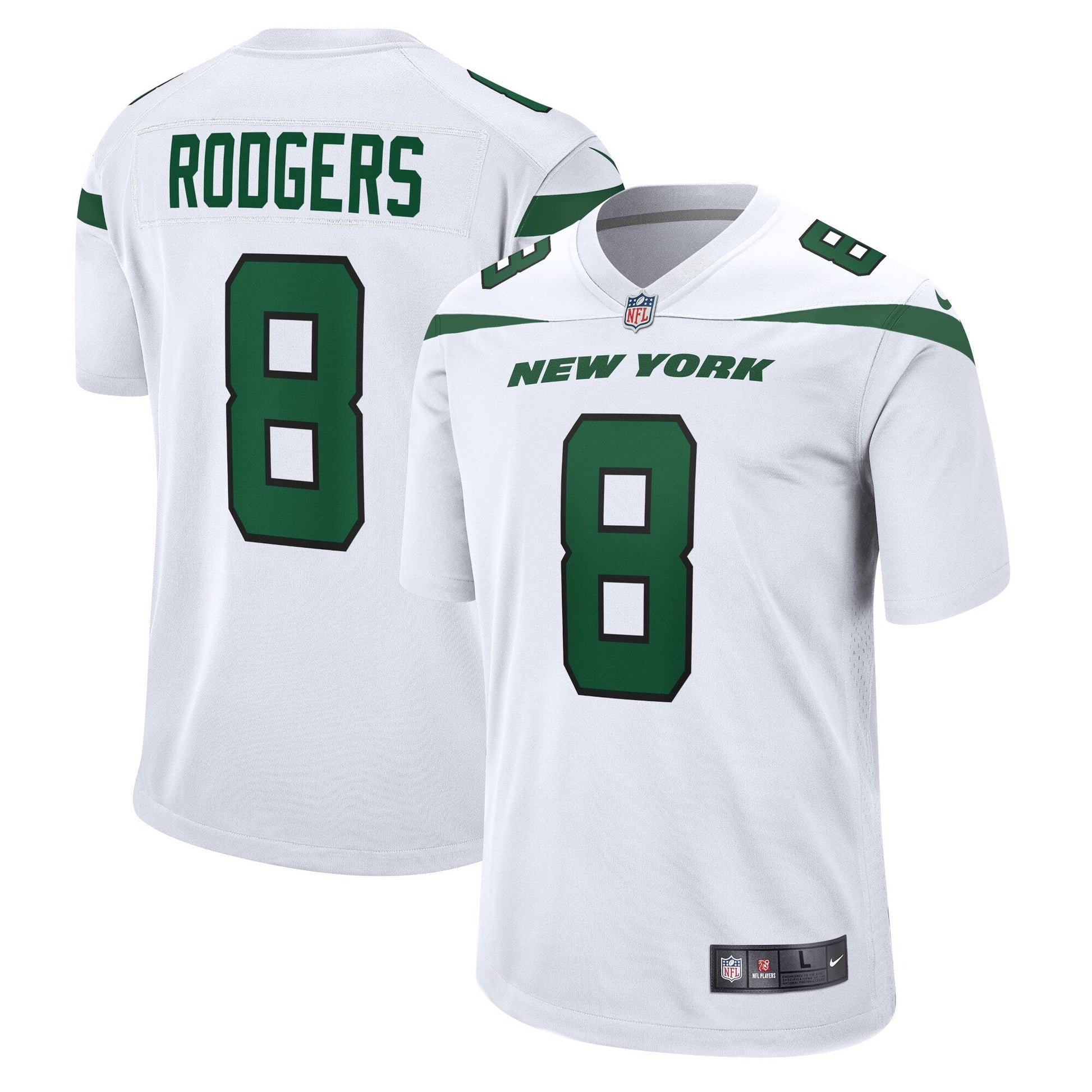 Aaron Rodgers New York Jets Game Jersey - White football jersey product view 1