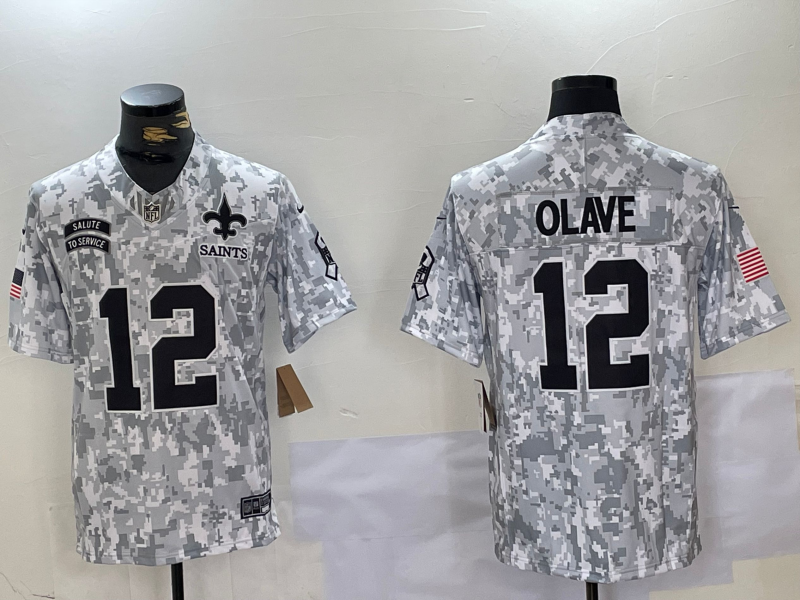 Men's New Orleans Saints Chris Olave Arctic Camo 2024 Salute to Service Limited Jersey football jersey product view 1
