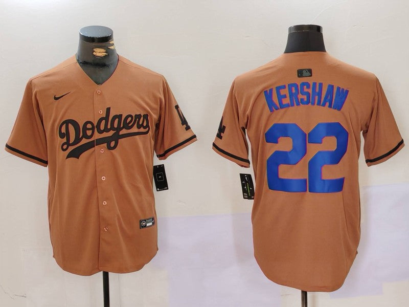 Men's Los Angeles Dodgers Clayton Kershaw #22 Brown Game Player Jersey1 baseball jersey product view 1