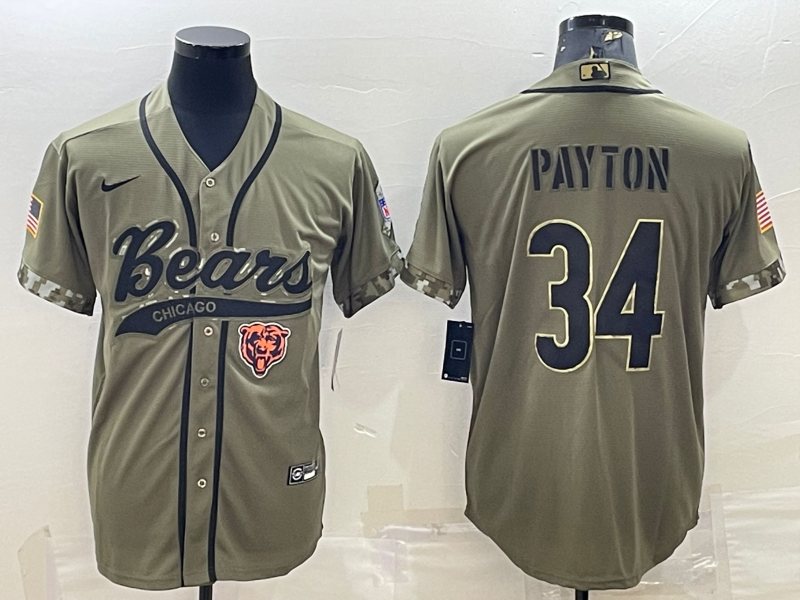 Men's Chicago Bears Walter Payton Olive 2022 Salute To Service Limited Jersey Joint Edition football jersey product view 1