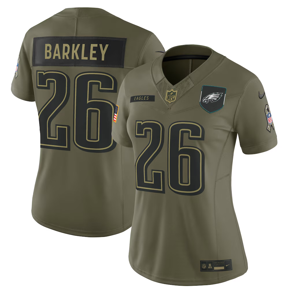 Women's Philadelphia Eagles Saquon Barkley Olive 2025 Salute to Service Limited Jersey football jersey product view 1