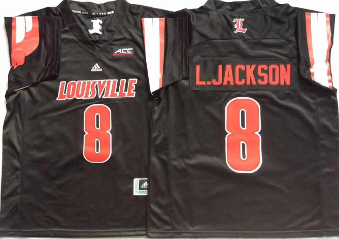Men's Louisville Cardinals Lamar Jackson Black Player Game Jersey sports jersey product view 1