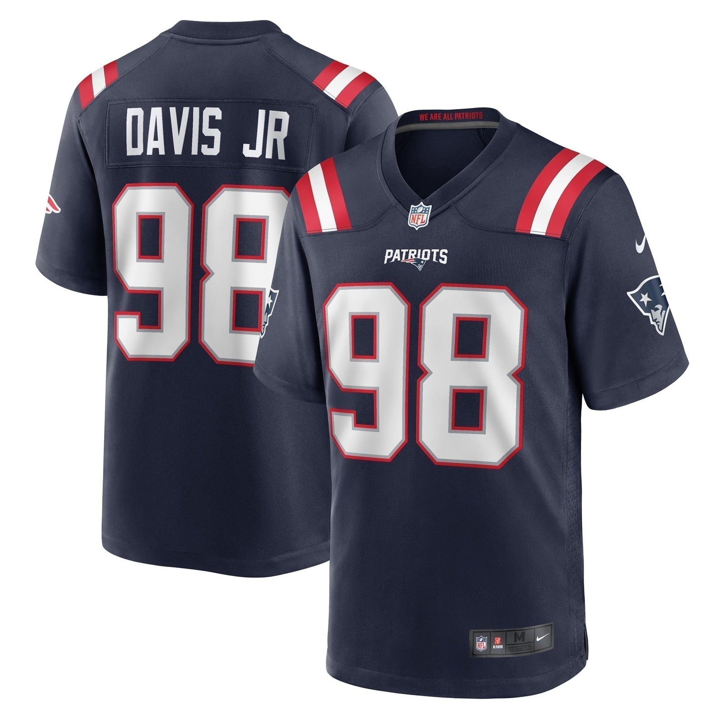 Carl Davis Jr. New England Patriots Game Jersey - Navy football jersey product view 1