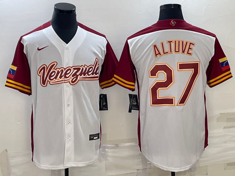 Men's 2023 World Baseball Classic Jose Altuve Venezuela White Jersey baseball jersey product view 1