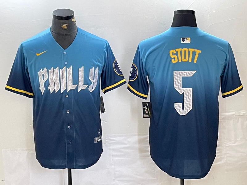 Men's Philadelphia Phillies Bryson Stott #5 Blue 2024 City Connect Limited Player Jersey baseball jersey product view 1