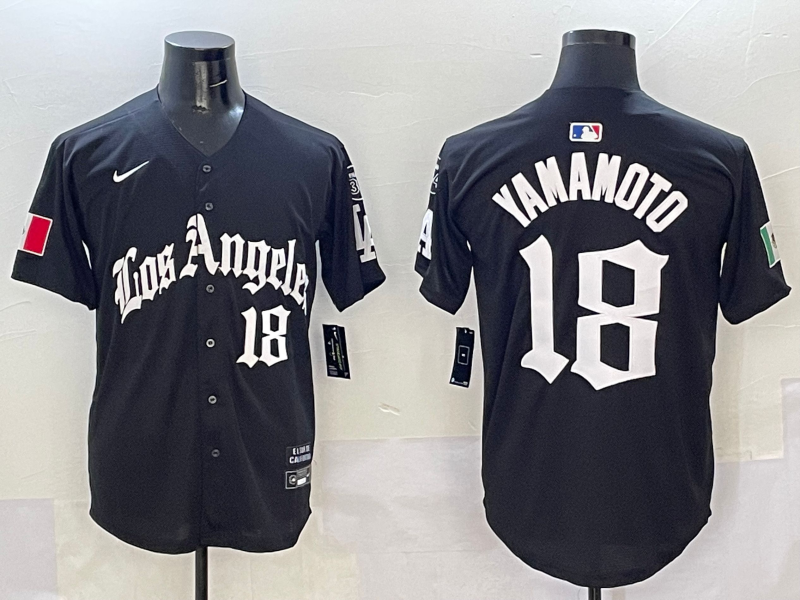 Men's Los Angeles Dodgers Yoshinobu Yamamoto Black Team Player Jersey baseball jersey product view 1