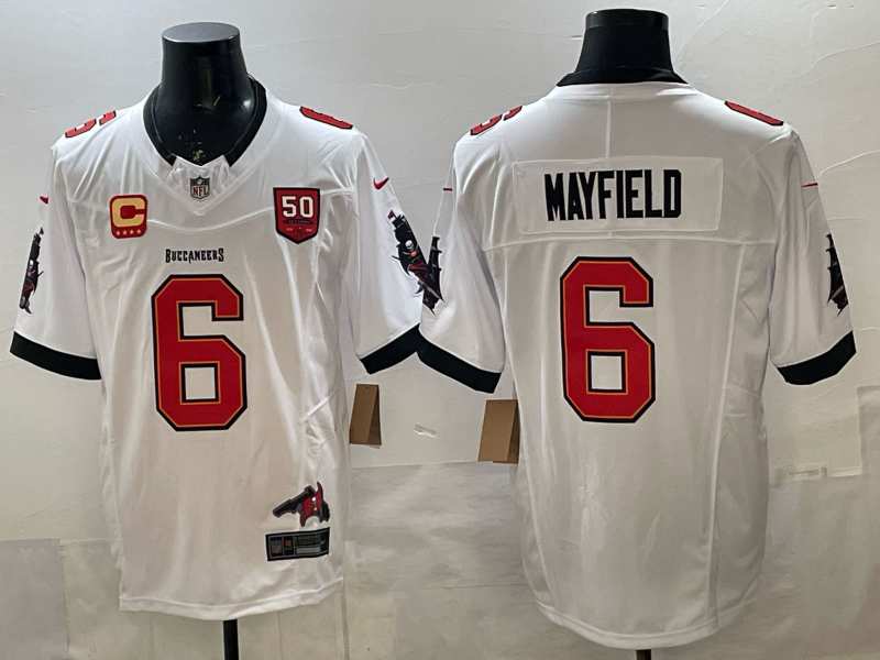 Men's Tampa Bay Buccaneers Baker Mayfield #6 White Away Game Jersey football jersey product view 1