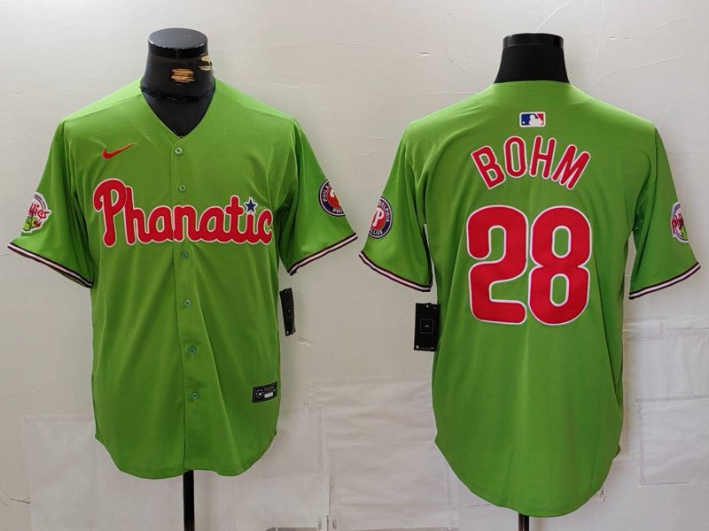 Men's Philadelphia Phillies Alec Bohm #28 Green Limited Player Jersey baseball jersey product view 1
