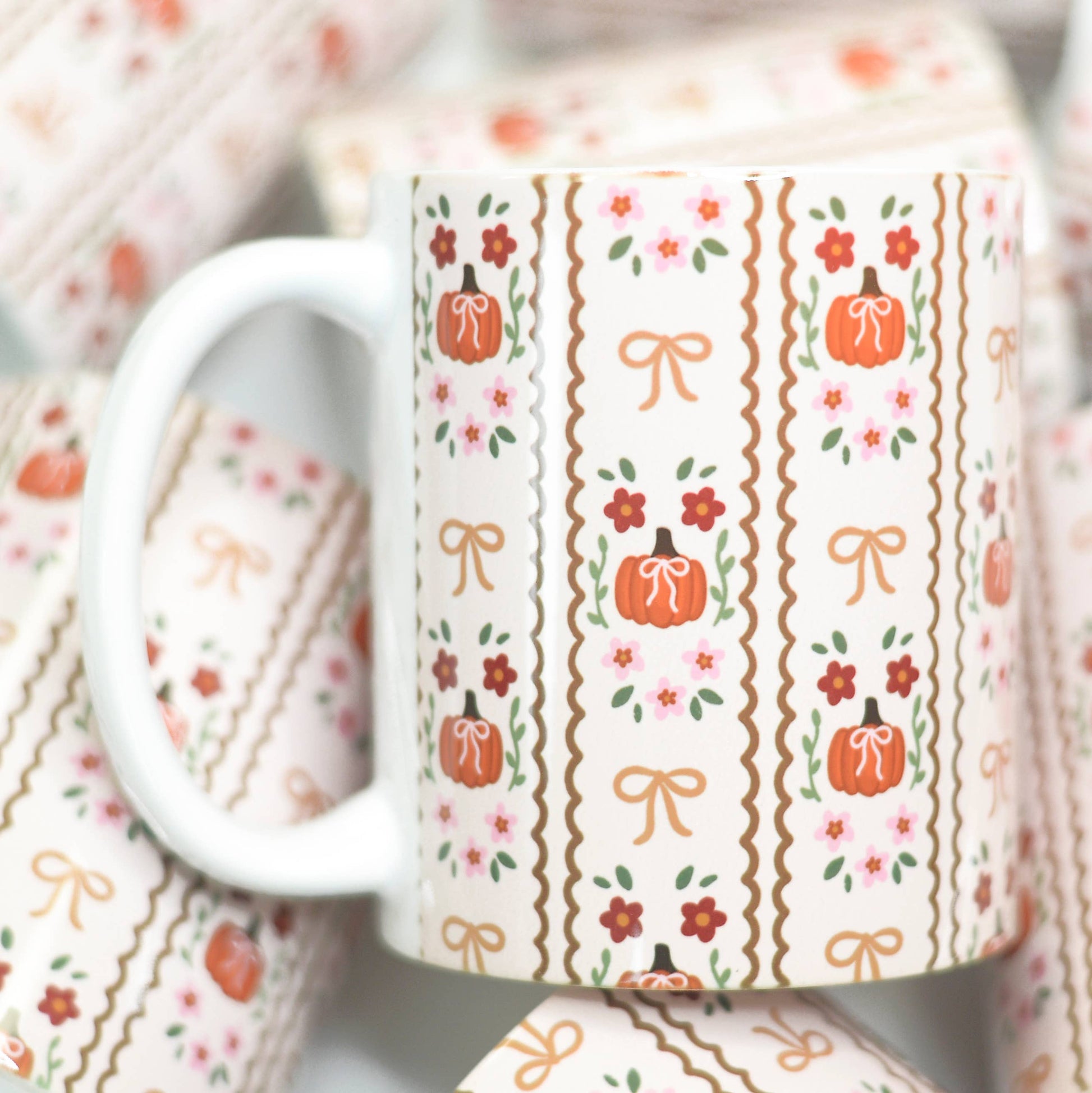 Fall Coquette Coffee Mug, Fall Coffee Mug, Pumpkins and Bows Unisex T-shirt, Sweatshirt, Hoodie, Long Sleeve Tee - T-Shirt, Sweatshirt, Hoodie