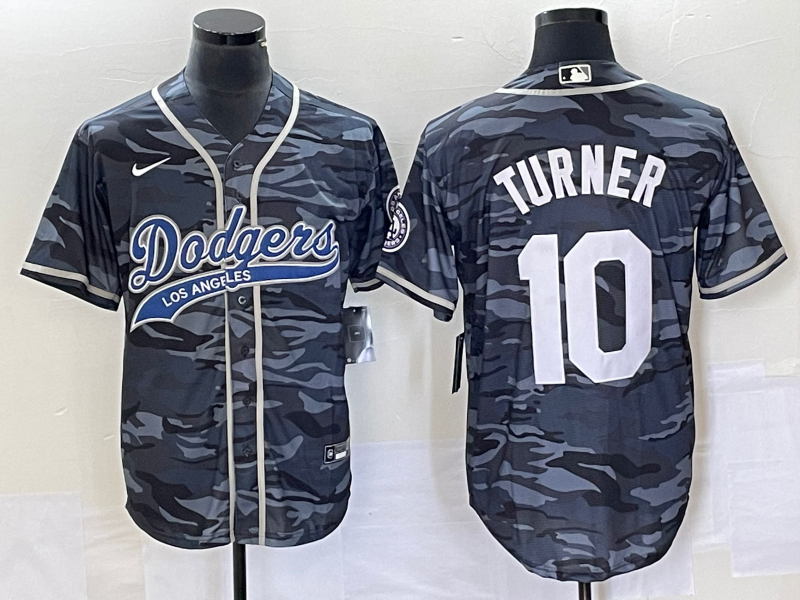 Men's Los Angeles Dodgers Justin Turner #10 Grey Camouflage Player Jersey1 Joint Edition baseball jersey product view 1