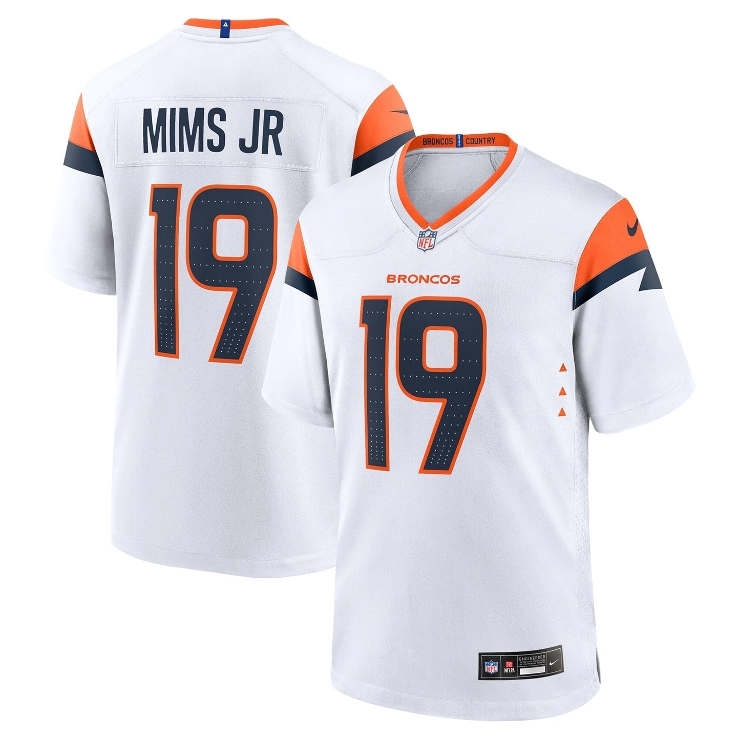 Marvin Mims Jr Denver Broncos Game Jersey - White football jersey product view 1