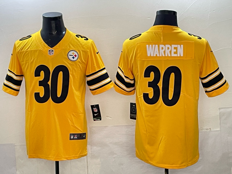 Men's Pittsburgh Steelers Jaylen Warren #30 Yellow Game Player Jersey football jersey product view 1
