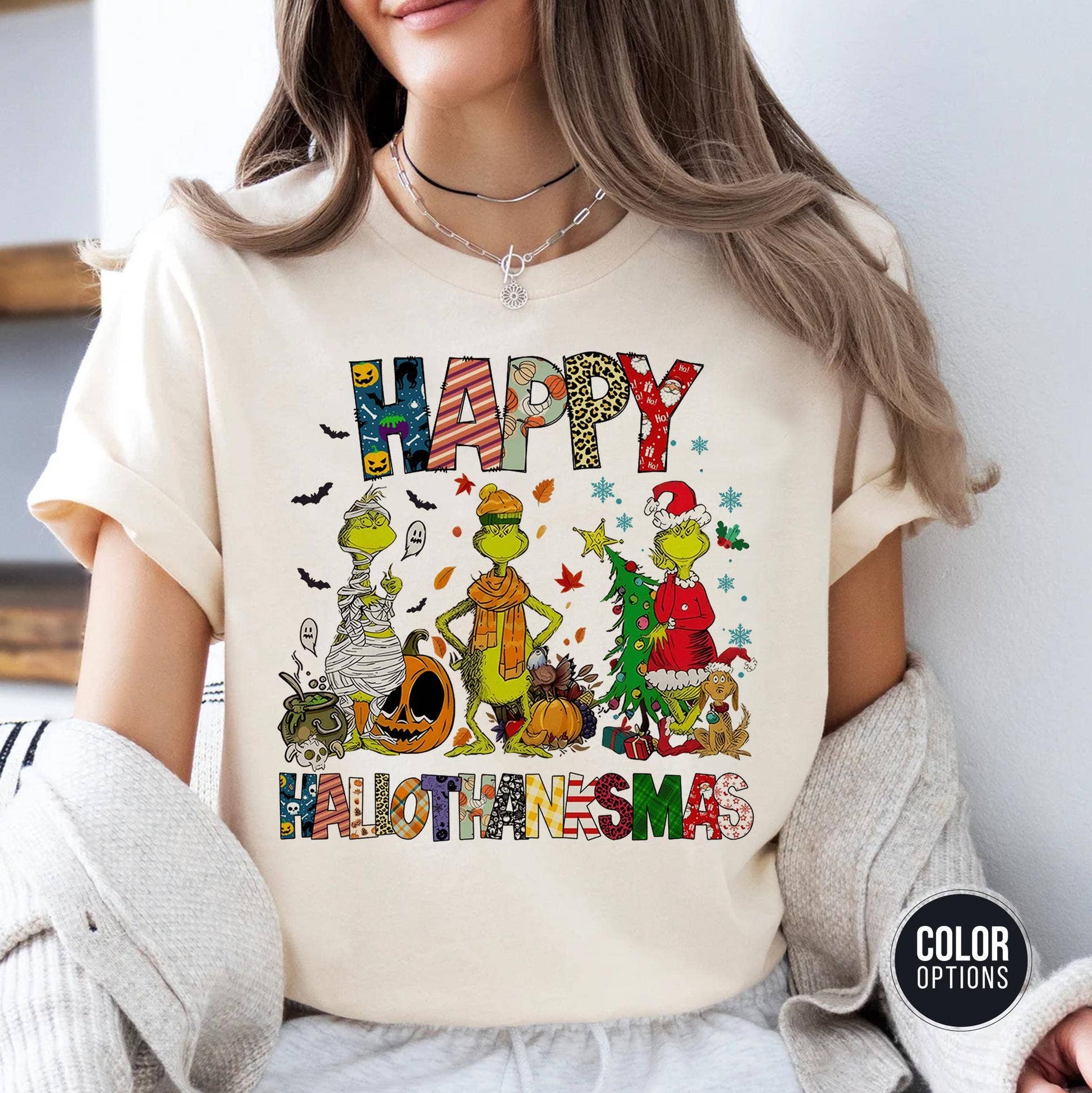 Grinch Hallothanksmas Holiday Mashup Graphic Tee Unisex T-shirt, Sweatshirt, Hoodie, Long Sleeve Tee - T-Shirt, Sweatshirt, Hoodie
