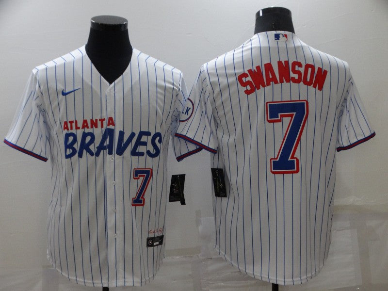 Men's Atlanta Braves Dansby Swanson White Stitched Player Jersey City Edition baseball jersey product view 1