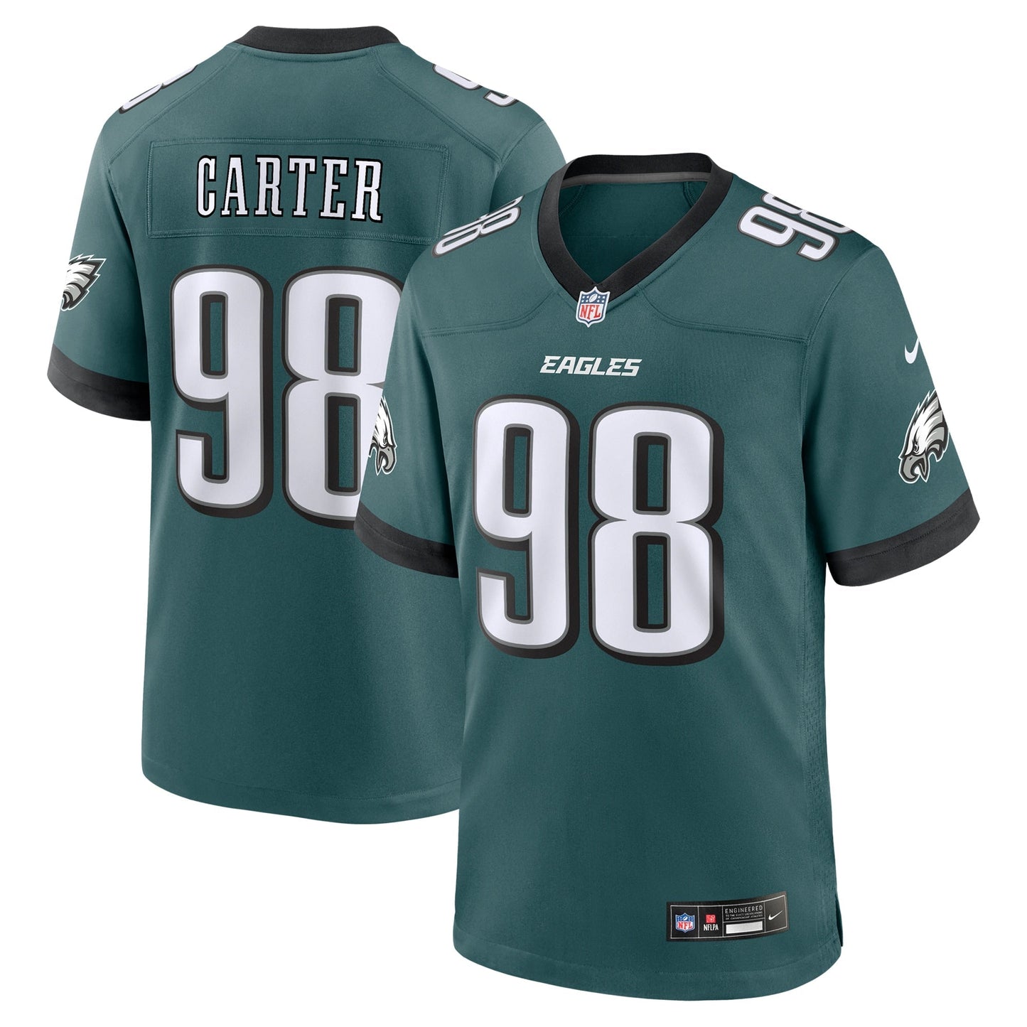 Jalen Carter Philadelphia Eagles Team Game Jersey - Midnight Green football jersey product view 1
