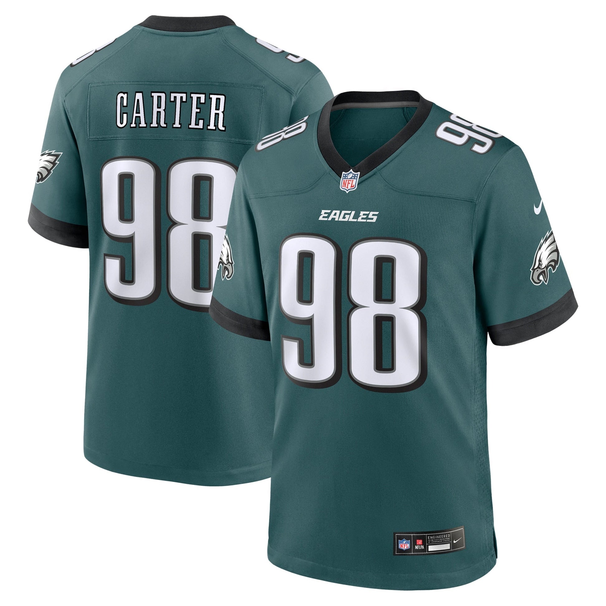 Jalen Carter Philadelphia Eagles Team Game Jersey - Midnight Green football jersey product view 1