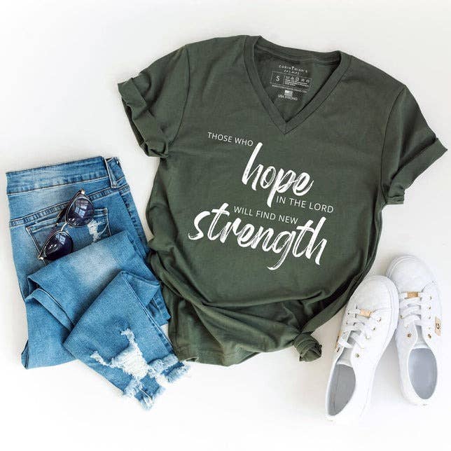 Hope in the Lord Military Green V-Neck Cotton T-Shirt Unisex T-shirt, Sweatshirt, Hoodie, Long Sleeve Tee - T-Shirt, Sweatshirt, Hoodie