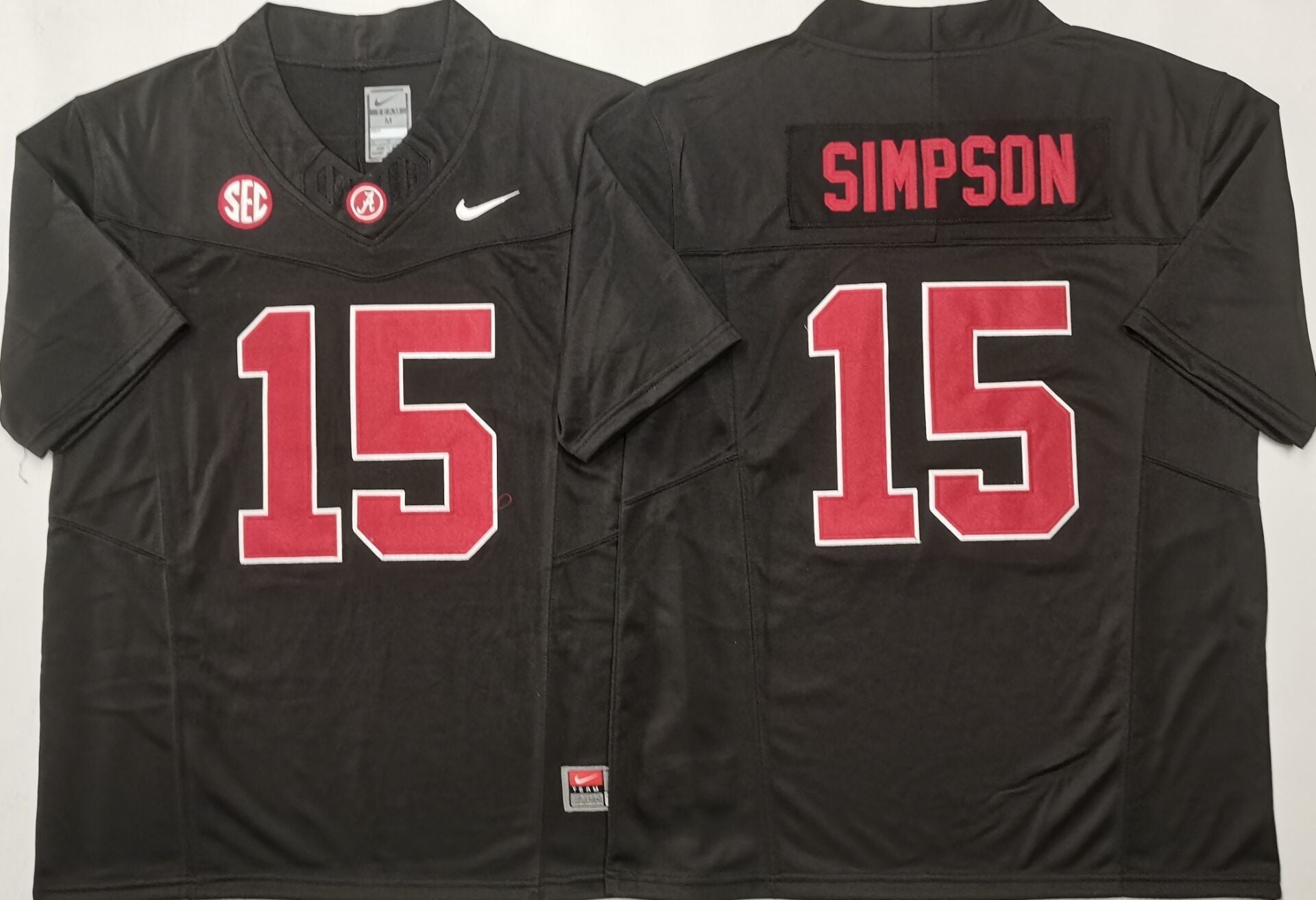Men's Alabama Crimson Ty Simpson #15 Black Player Jersey sports jersey product view 1