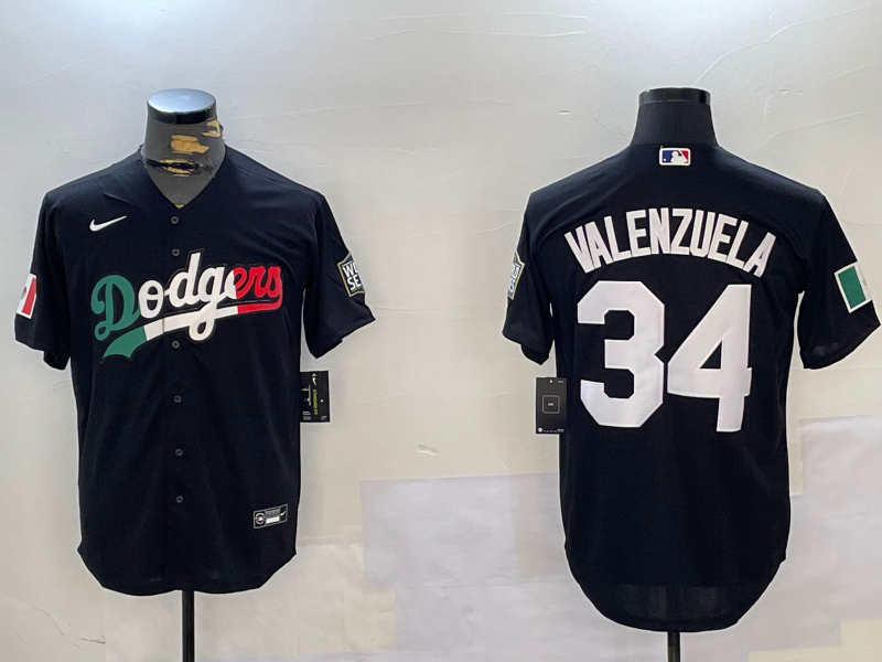 Men's Los Angeles Dodgers Fernando Valenzuela Black Replica Player Name Jersey baseball jersey product view 1
