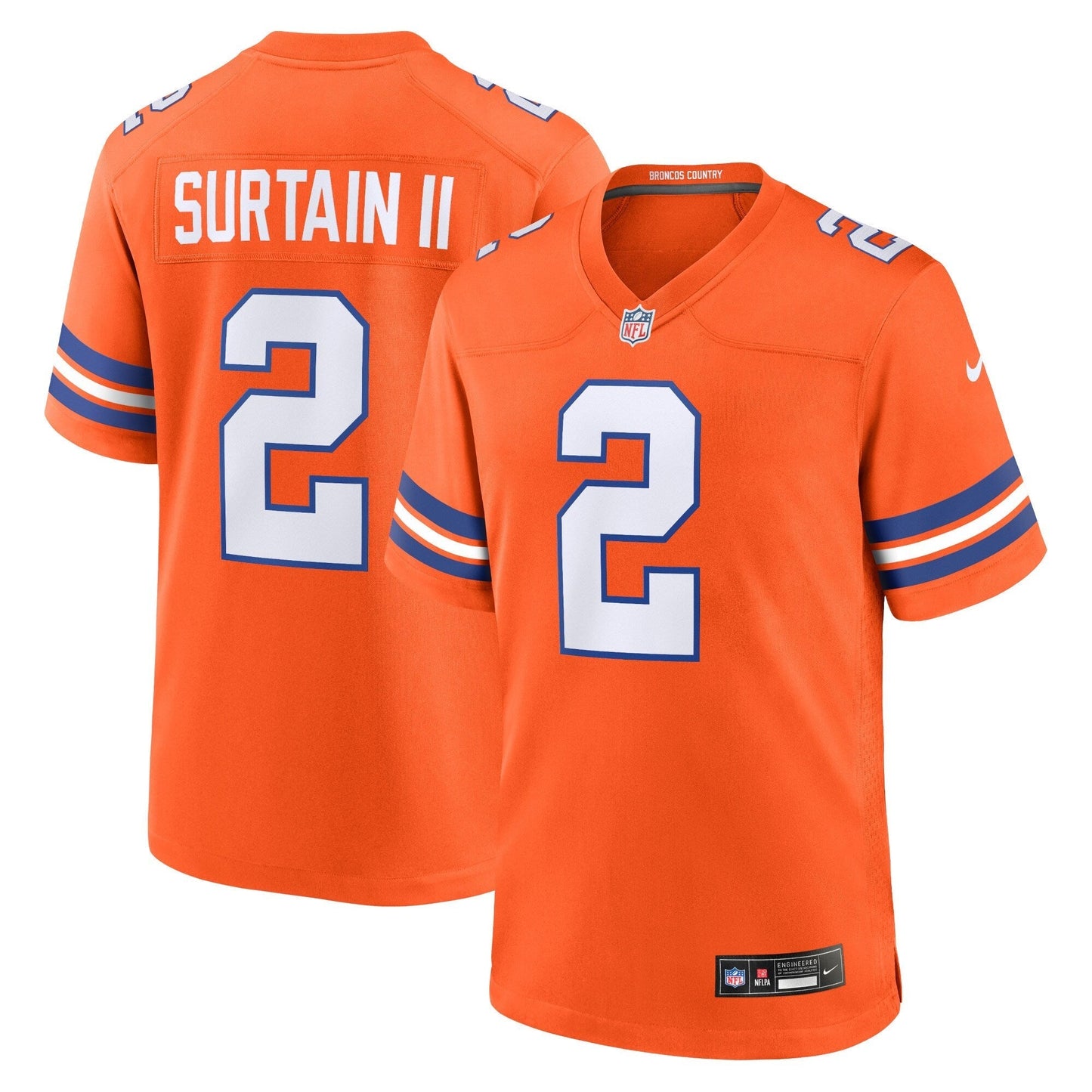 Patrick Surtain II Denver Broncos Mile High Collection 1977 Throwback Game Jersey - Orange football jersey product view 1