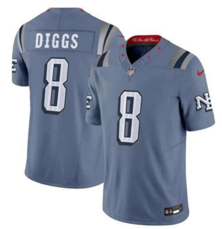 Men's New England Patriots Stefon Diggs #8 Storm Blue 2025 Rivalries Collection Limited Jersey football jersey product view 1