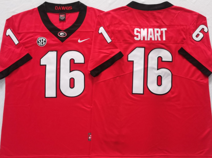 Men's Georgia Bulldogs Kirby Smart Red Player Game Jersey sports jersey product view 1