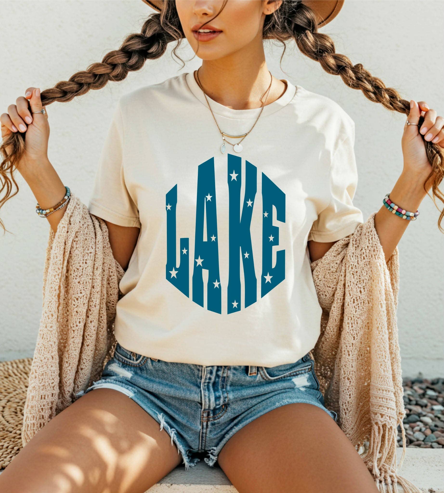 Summer Lake Stars Font Cream Bella Women's Graphic Tee Unisex T-shirt, Sweatshirt, Hoodie, Long Sleeve Tee - T-Shirt, Sweatshirt, Hoodie