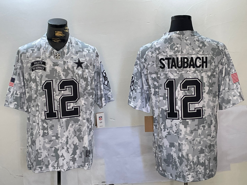 Men's Dallas Cowboys Roger Staubach Arctic Camo 2024 Salute to Service Retired Player Limited Jersey football jersey product view 1