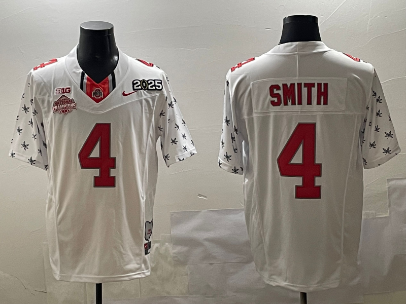 Men's Ohio State Buckeyes Jeremiah Smith White 2025 CFP Final National Champions Patch F.U.S.E. Jersey sports jersey product view 1