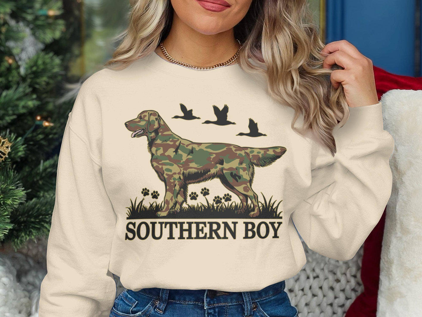 Southern Boy Camo Dog Hunting Decor, Labrador Retriever Art Unisex T-shirt, Sweatshirt, Hoodie, Long Sleeve Tee - T-Shirt, Sweatshirt, Hoodie
