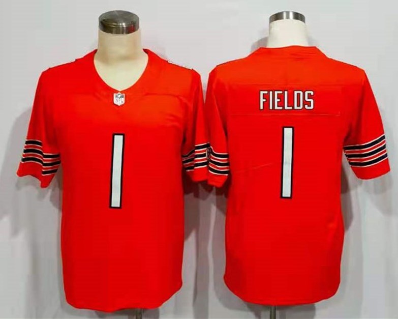 Men's Chicago Bears Justin Fields #1 Orange Player Game Jersey1 football jersey product view 1