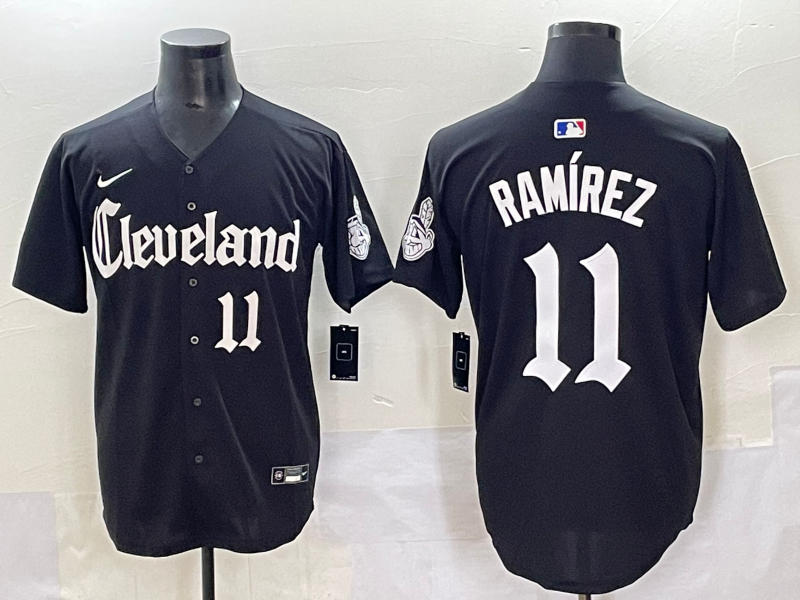 Men's Cleveland Guardians Jose Ramirez Black Replica Player Jersey baseball jersey product view 1