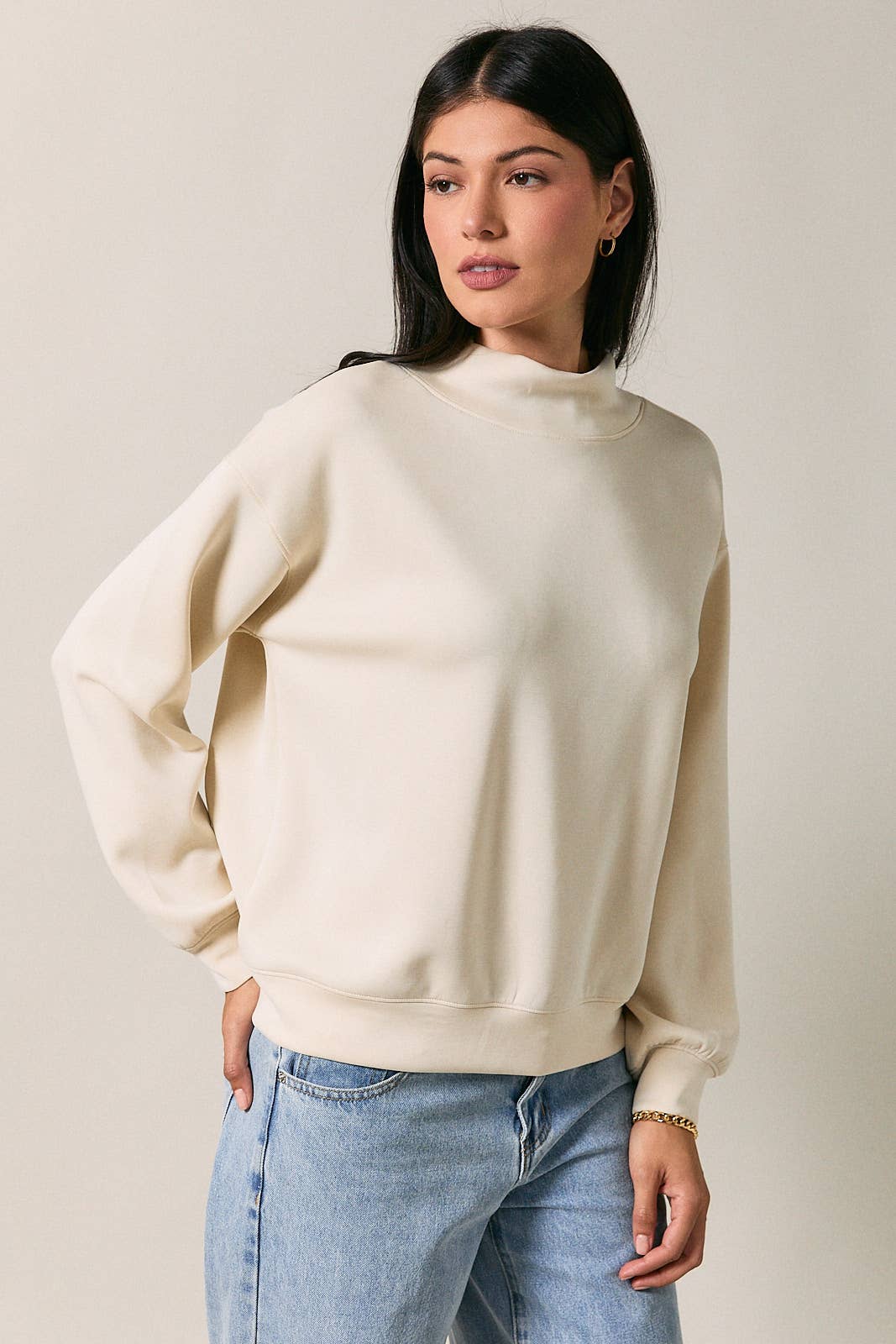 Mock Crew Neck Long Sleeve Drop Shoulder Oversized Sweat Top Unisex T-shirt, Sweatshirt, Hoodie, Long Sleeve Tee - T-Shirt, Sweatshirt, Hoodie