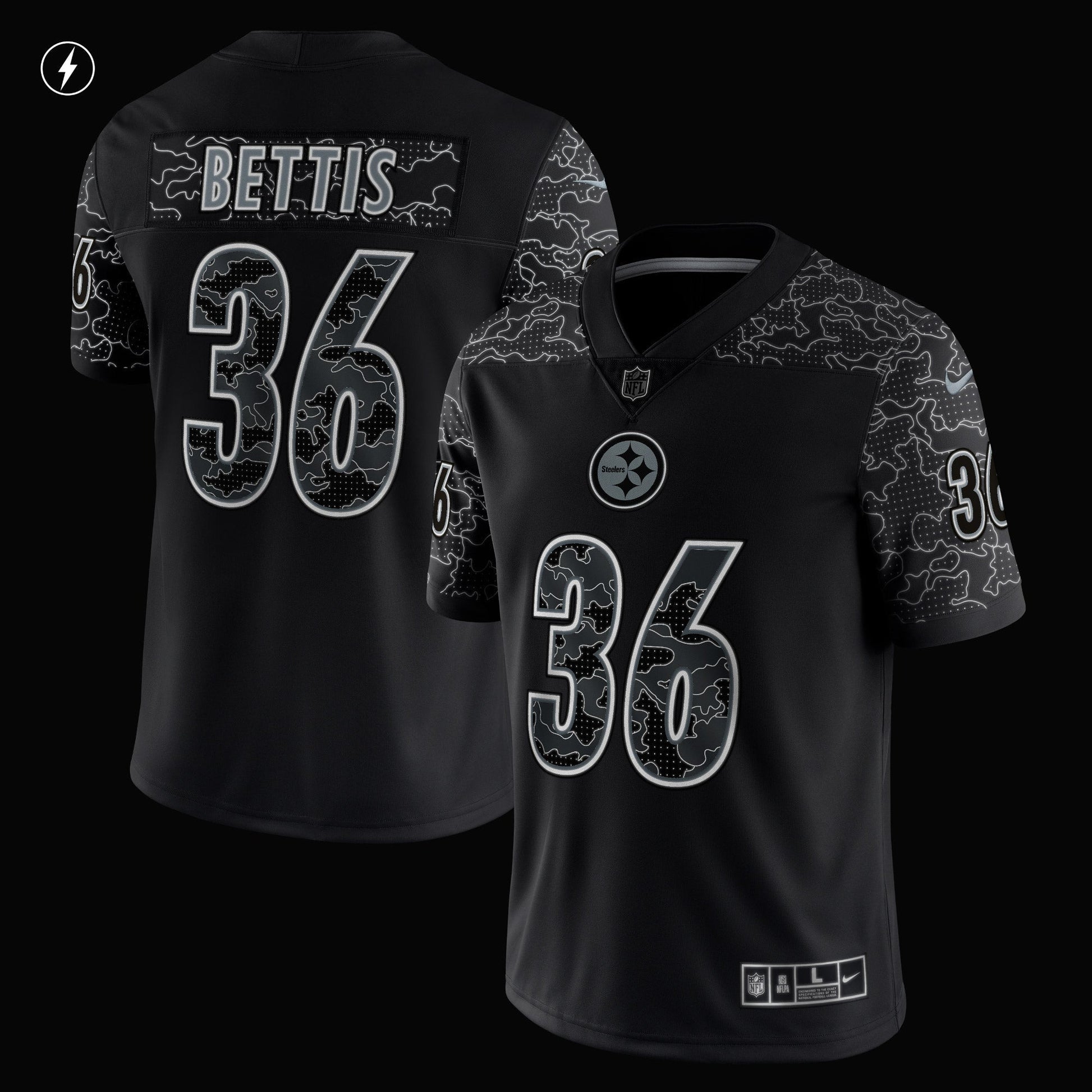 Jerome Bettis Pittsburgh Steelers Retired RFLCTV Limited Jersey - Black football jersey product view 2