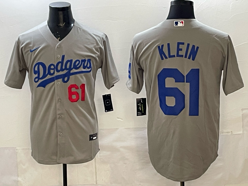Men's Los Angeles Dodgers Clay Klein #61 Gray Road Replica Player Jersey baseball jersey product view 1