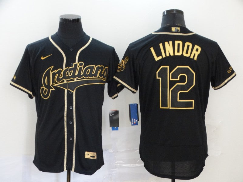 Men's Cleveland Guardians Francisco Lindor Black Replica Player Jersey baseball jersey product view 1
