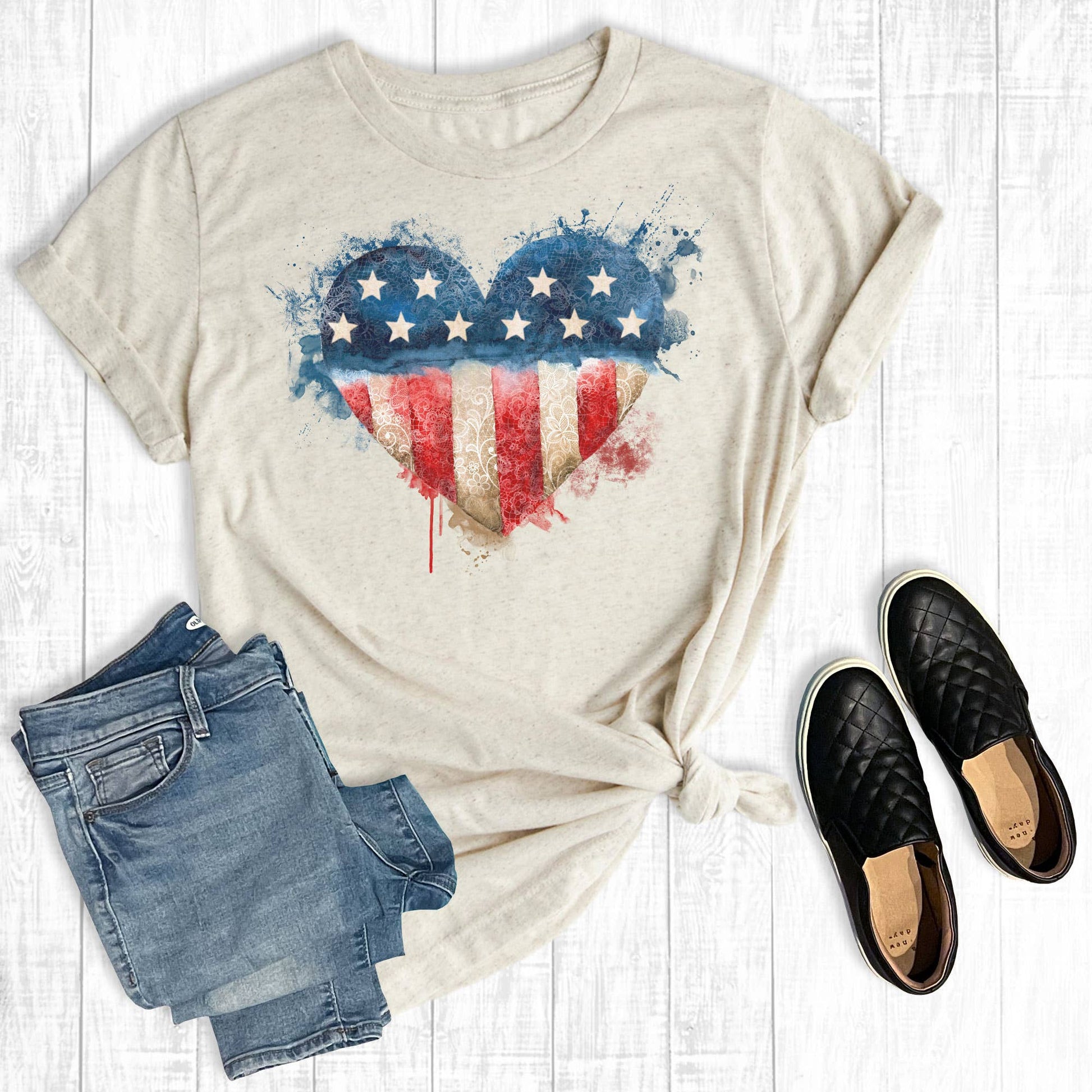Watercolor USA Heart Unisex T-shirt, Sweatshirt, Hoodie, Long Sleeve Tee - T-Shirt, Sweatshirt, Hoodie